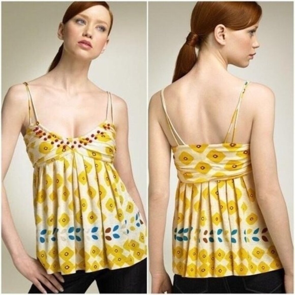 Diane von Furstenberg Beaded Natone Yellow Top S